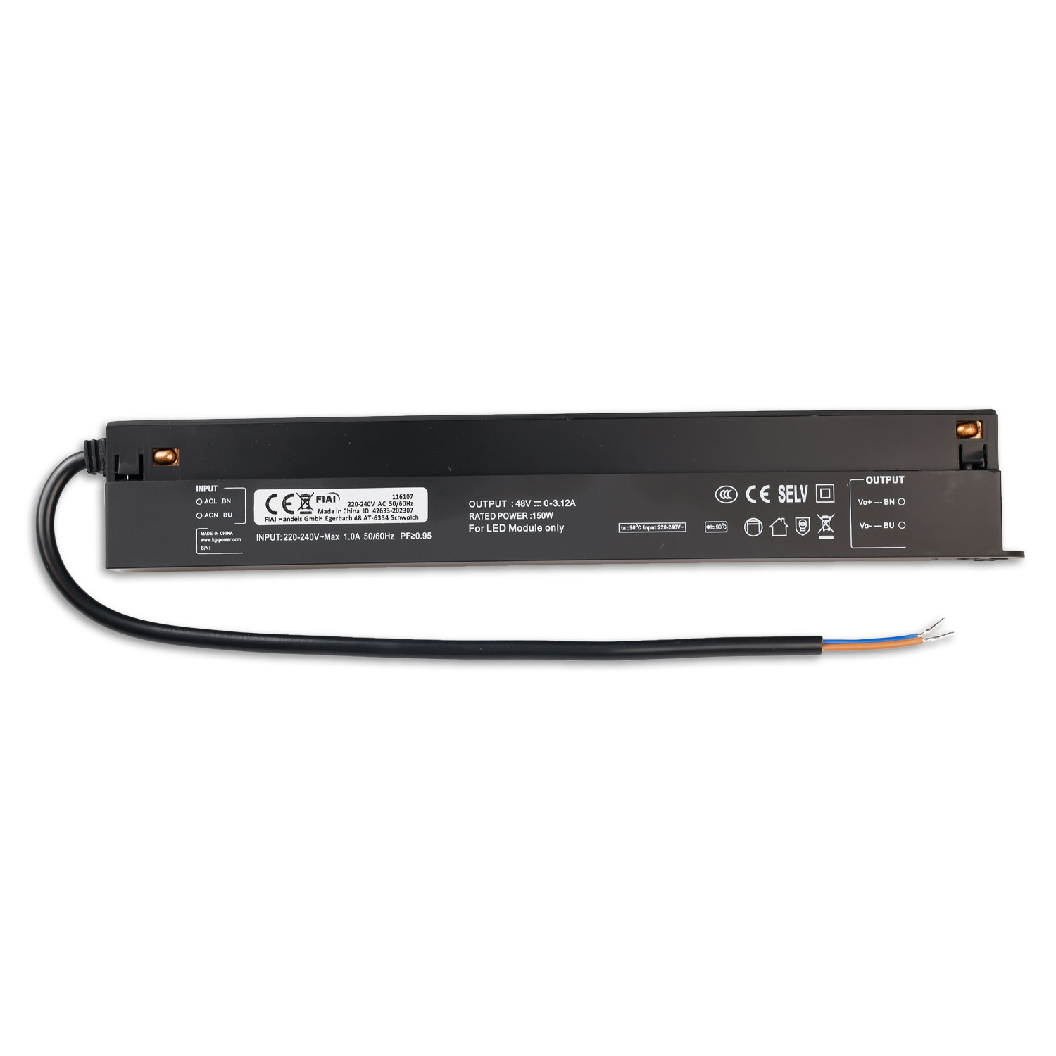 ISOLED Track48 Inline-Trafo schwarz 150W 48V DC