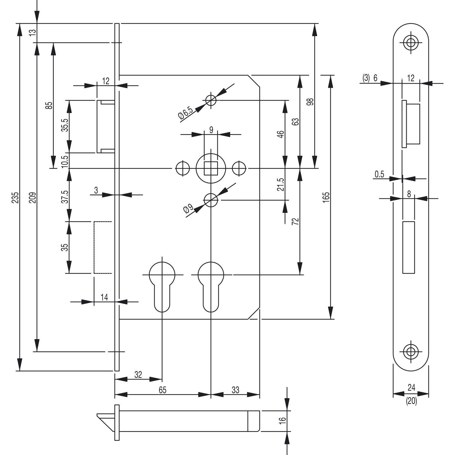 BKS Fluchttürschloss 2328 für 2 PZ, 1-flg, Funktion E, links, Edelstahl