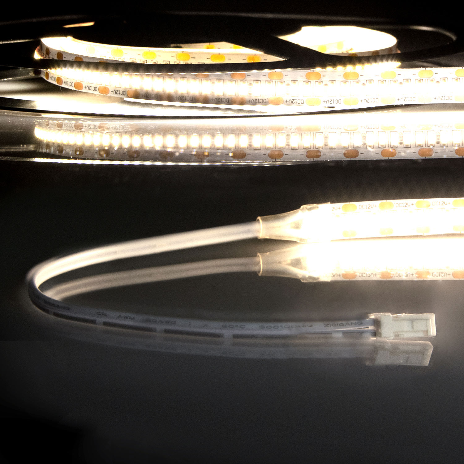 ISOLED LED CRI930 MiniAMP Flexband 12V DC 12W IP20 3000K 120cm beids. 30cm Kabel + maleAMP 300 LED/m