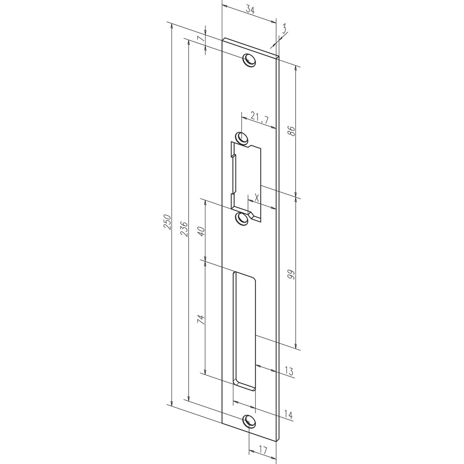 effeff Flachschließblech 94A geschlossen, 94A35-01, 250 x 34 x 3 mm, Edelstahl
