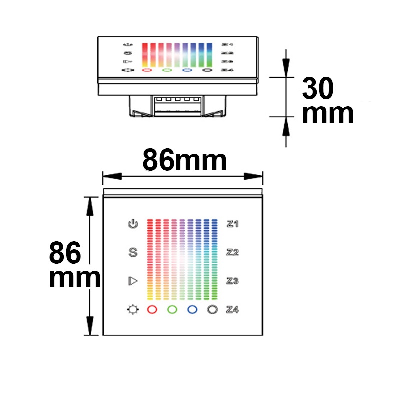 ISOLED Sys-One RGB+W 4 Zonen Einbau-Touch-Fernbedienung 230V AC