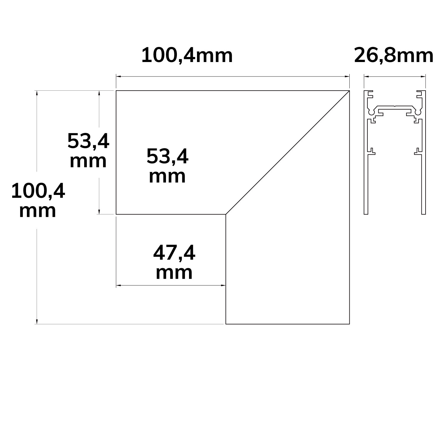 ISOLED Track48 Eckschiene 90° vertikal für Aufbauschiene weiß nicht stromführend