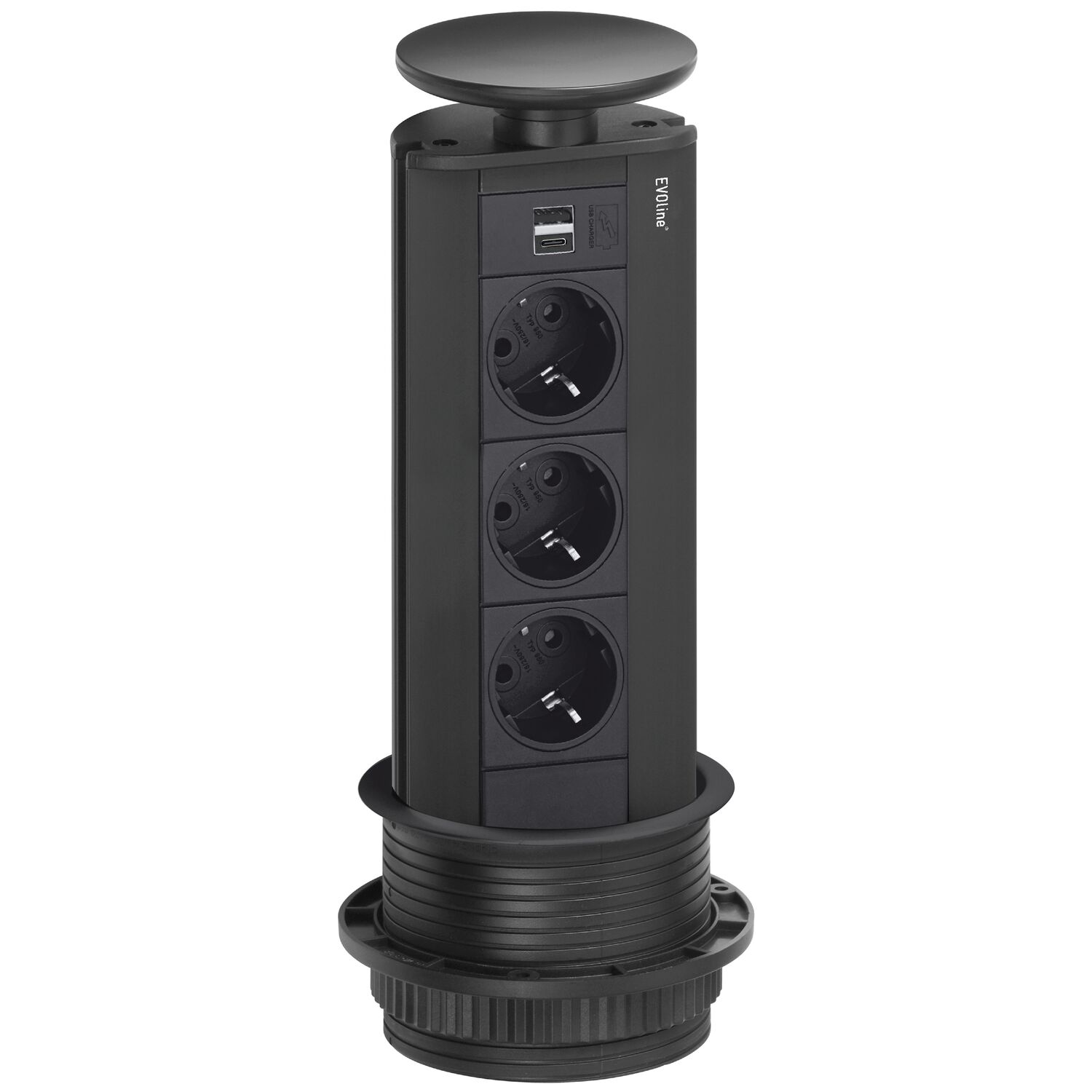 Steckdosenleiste EVOline Port 3x Schukosteckdosen 1x USB-A, C-Charger schwarz