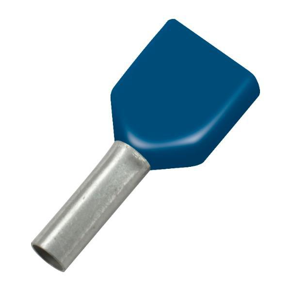 Zwillings-Aderendhülse 2,5x10/18,5 mit Kragen blau