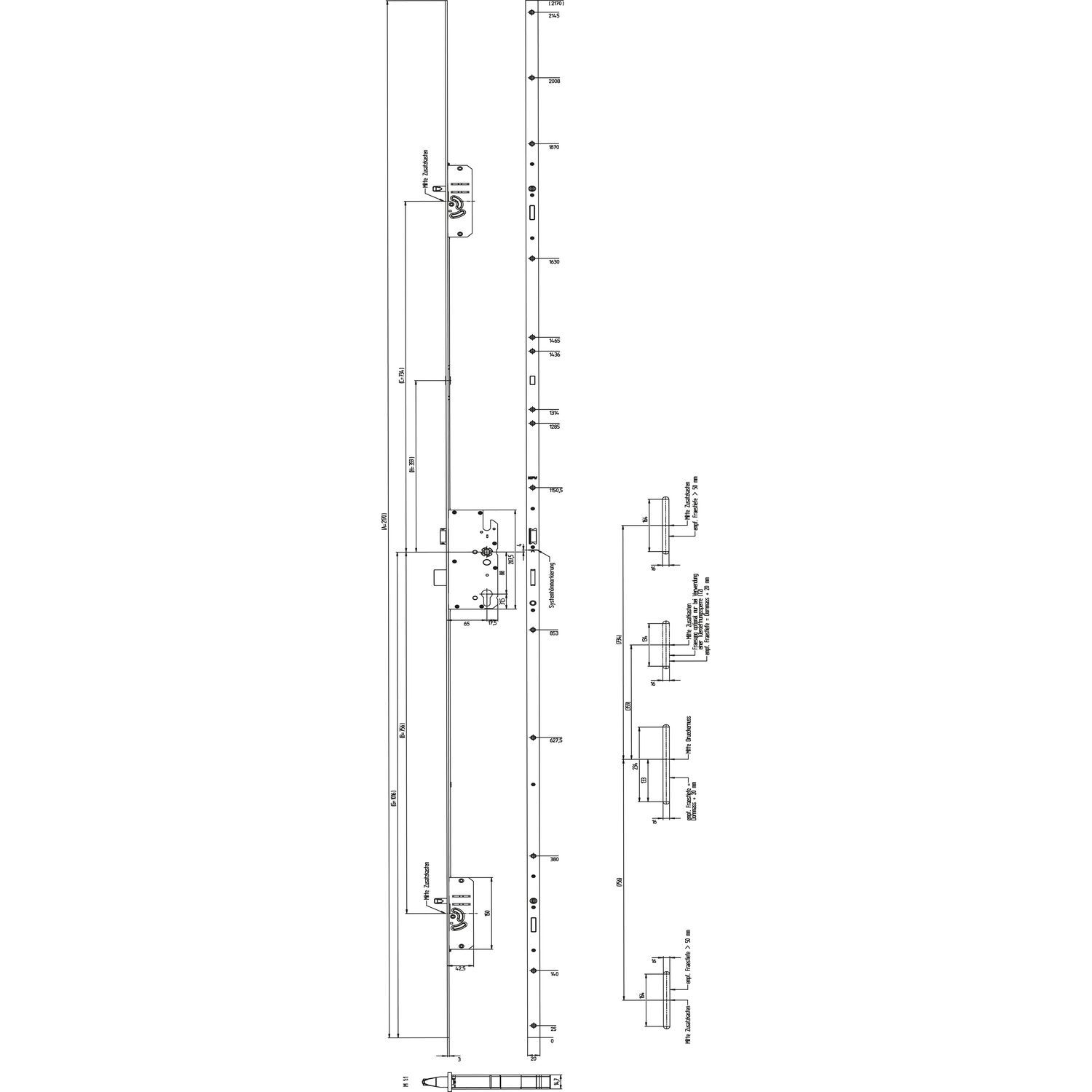 ninka KFV MFV-Schloss BS 2300 ÖNORM, DM 65, Stulp 20 mm eckig, silber verzinkt