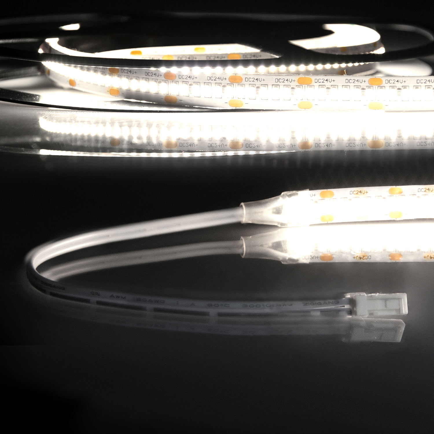 ISOLED LED CRI940 MiniAMP Flexband 24V DC 6W IP20 4000K 120cm beids. 30cm Kabel + maleAMP 300 LED/m