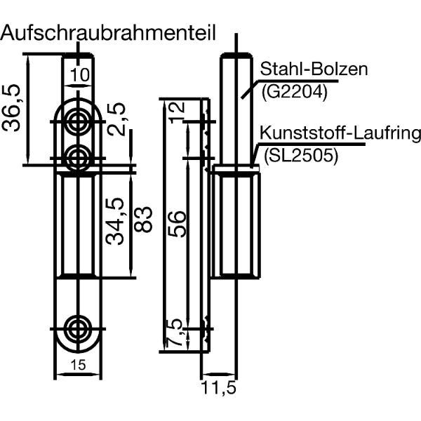 DORMA-Glas DORMA-Glas Türband Rahmenteil 10.407, Stahl verzinkt