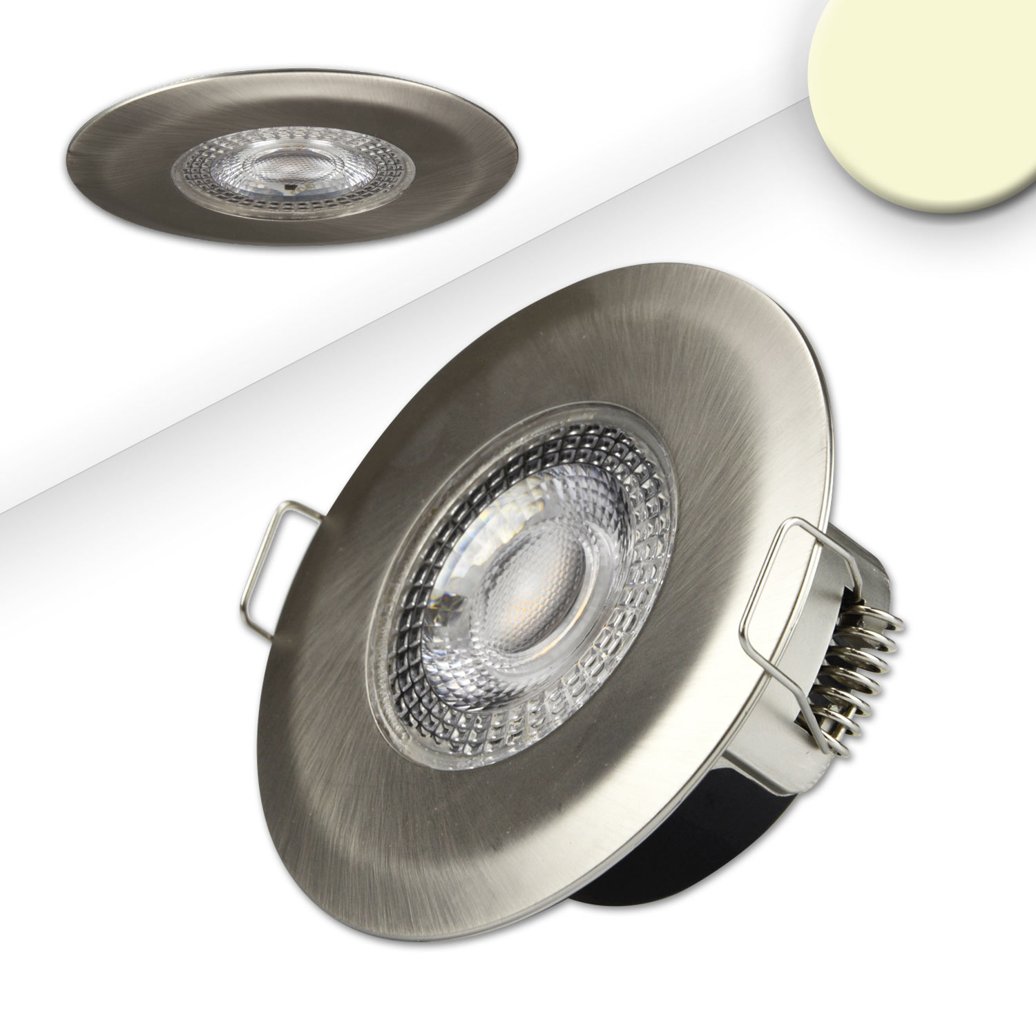 ISOLED LED Einbaustrahler PC68 IP44 brushed 5W 38° warmweiß 3 Stufen dimmbar korrosionsbeständig