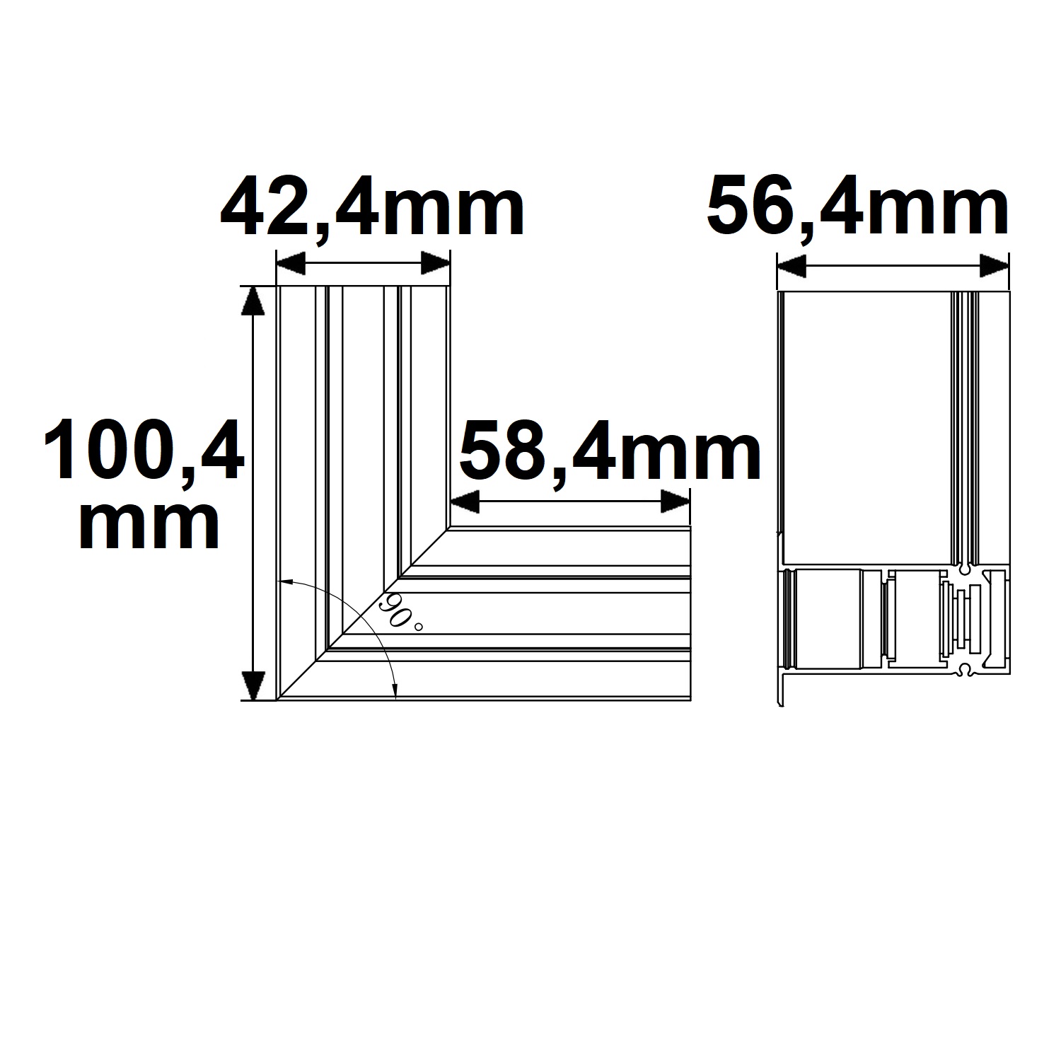 ISOLED Track48 Eckschiene 90° horizontal für Einbauschiene schwarz nicht stromführend