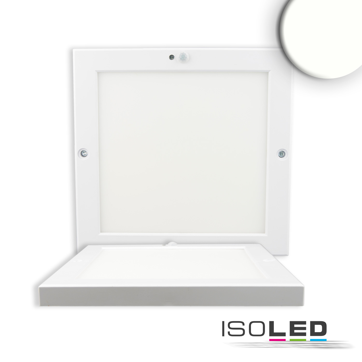 ISOLED Deckenlampe Slim eckig weiß 220x220mm mit PIR-Bewegungssensor 18W Trafo integriert neutralwei