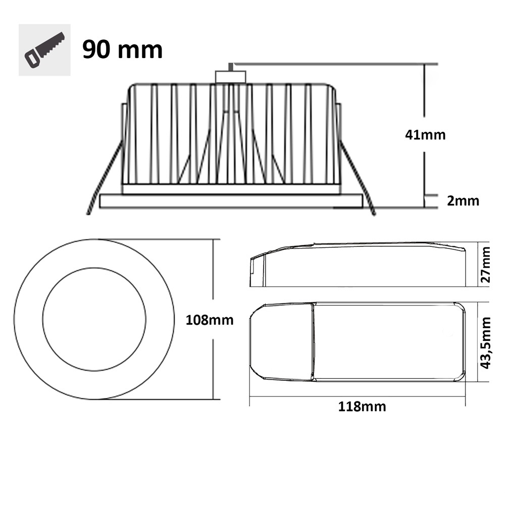 ISOLED Cover Aluminium rund chrom matt für Sys-90