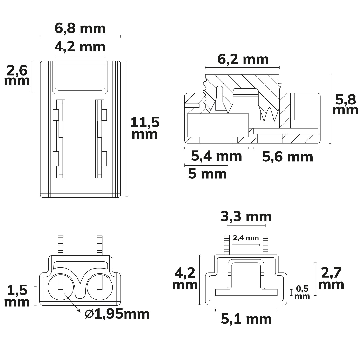 ISOLED Kontakt-Kabelanschluss (max. 4A/0,5qmm) K2-25 für 2-pol. IP20 Flexstripes mit Breite 5mm