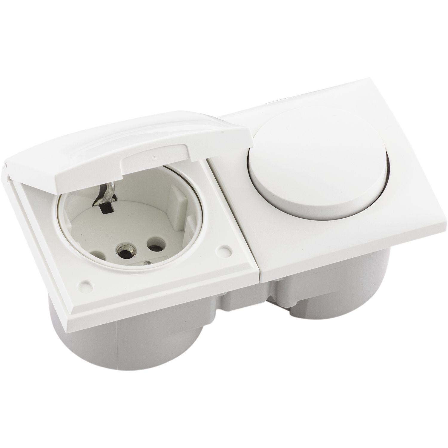 Berker Integro Flow Schalter/Deckel polarweiß glänzend + Steckdose polarweiß