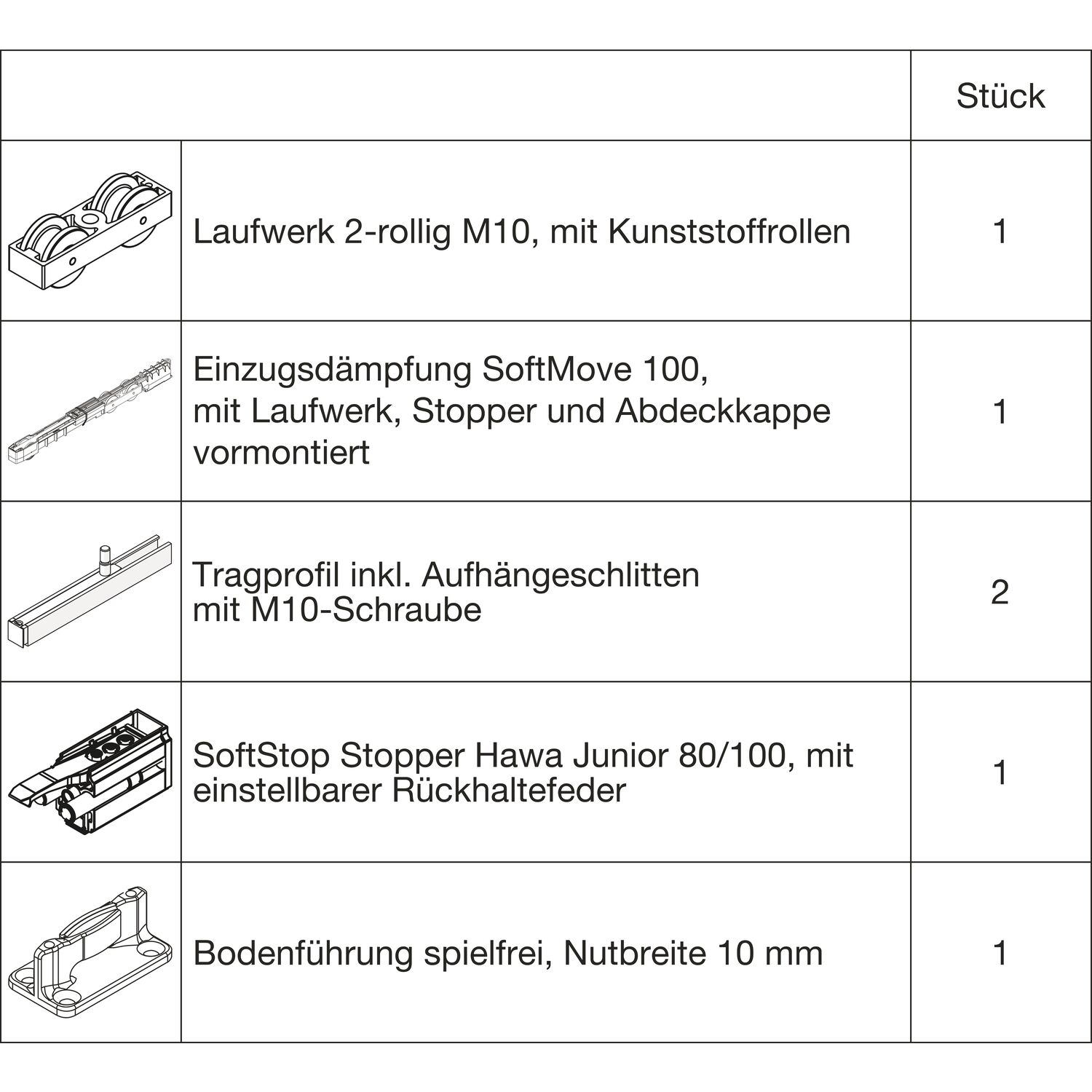 HAWA Junior 100/B Beschlagset Holz SoftStop SoftMove (30227)