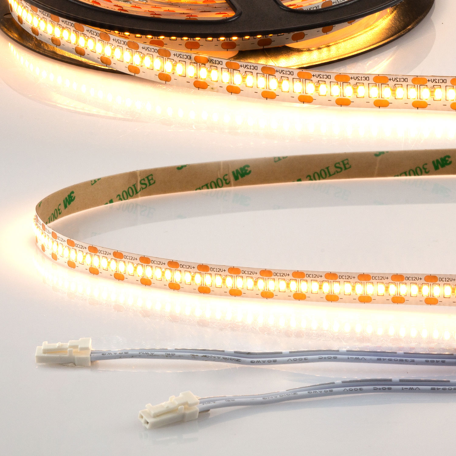 ISOLED LED CRI930 MiniAMP Flexband 12V DC 12W IP20 3000K 120cm beids. 30cm Kabel + maleAMP 300 LED/m