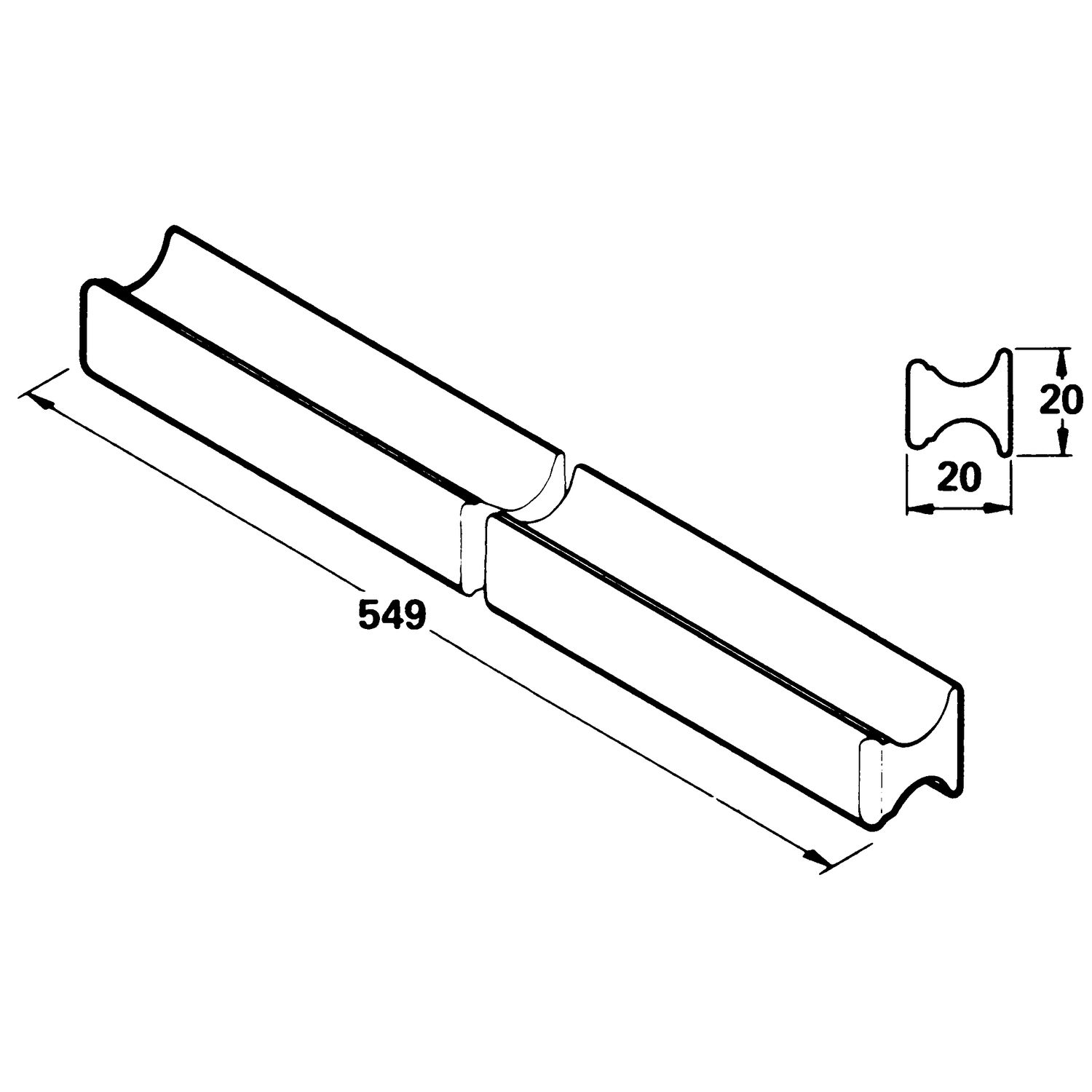 Standard Griffleiste Breite 538mm Höhe 20mm Euro Eiche roh