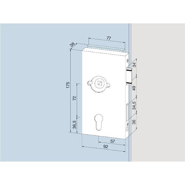 DORMA-Glas Schloss JUNIOR OFFICE CLASSIC PZ m.Wechsel f.Ros.rechts,Edelstahl Effekt(11.271)