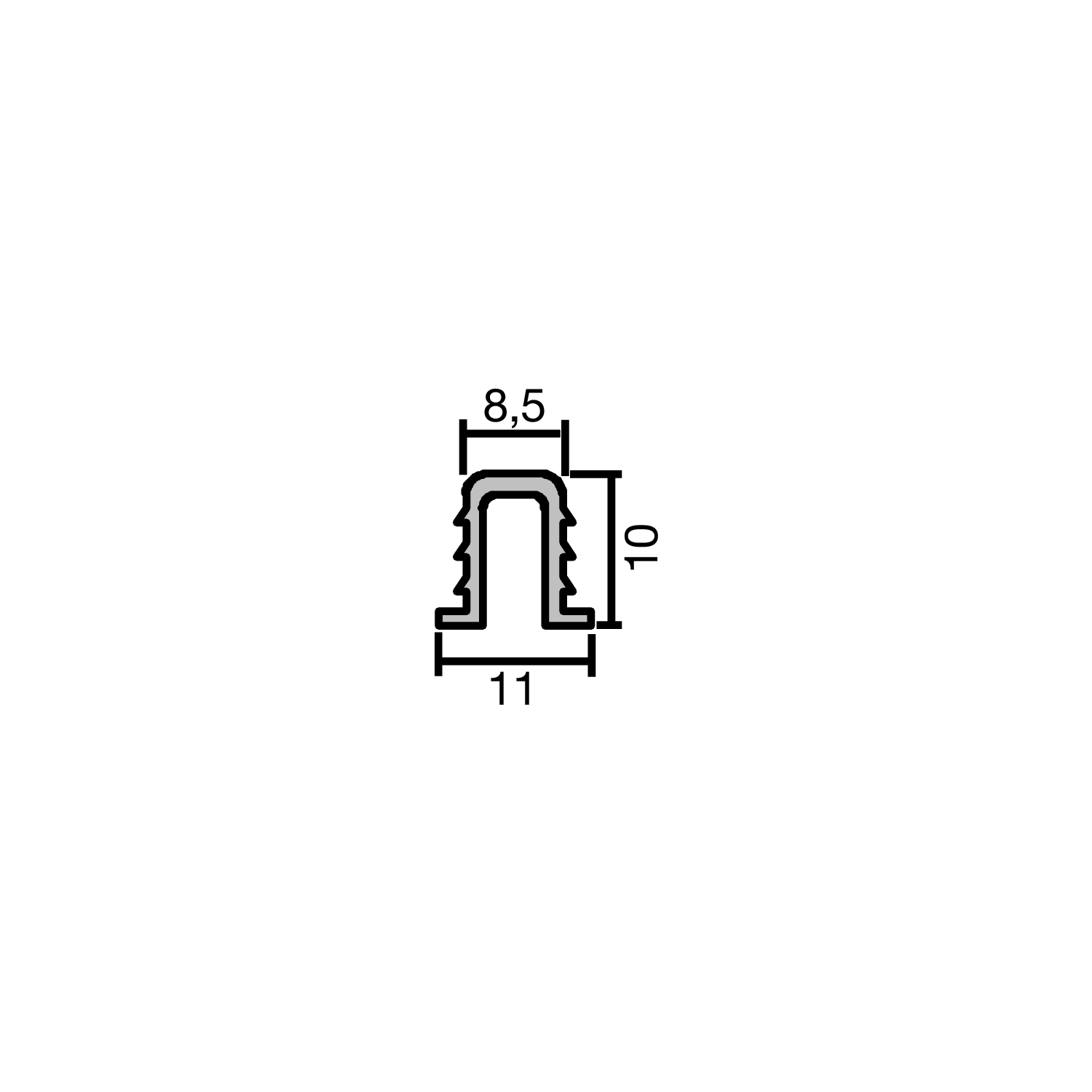 ALUMIS GST Innenfront Einfachlaufschiene oben, 11 x 8,5 mm, Aluminium eloxiert