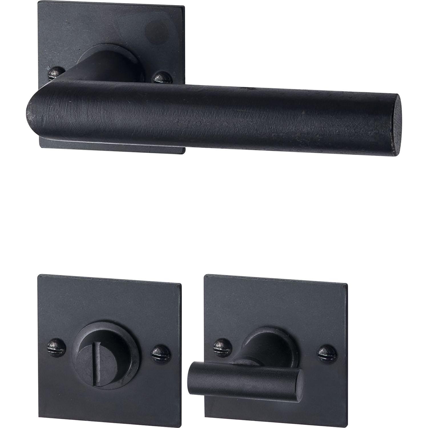 Halcö HALCÖ Drückergarnitur DAVOS - auf eckiger Rosette WC, TS-50, Schwarzstahl