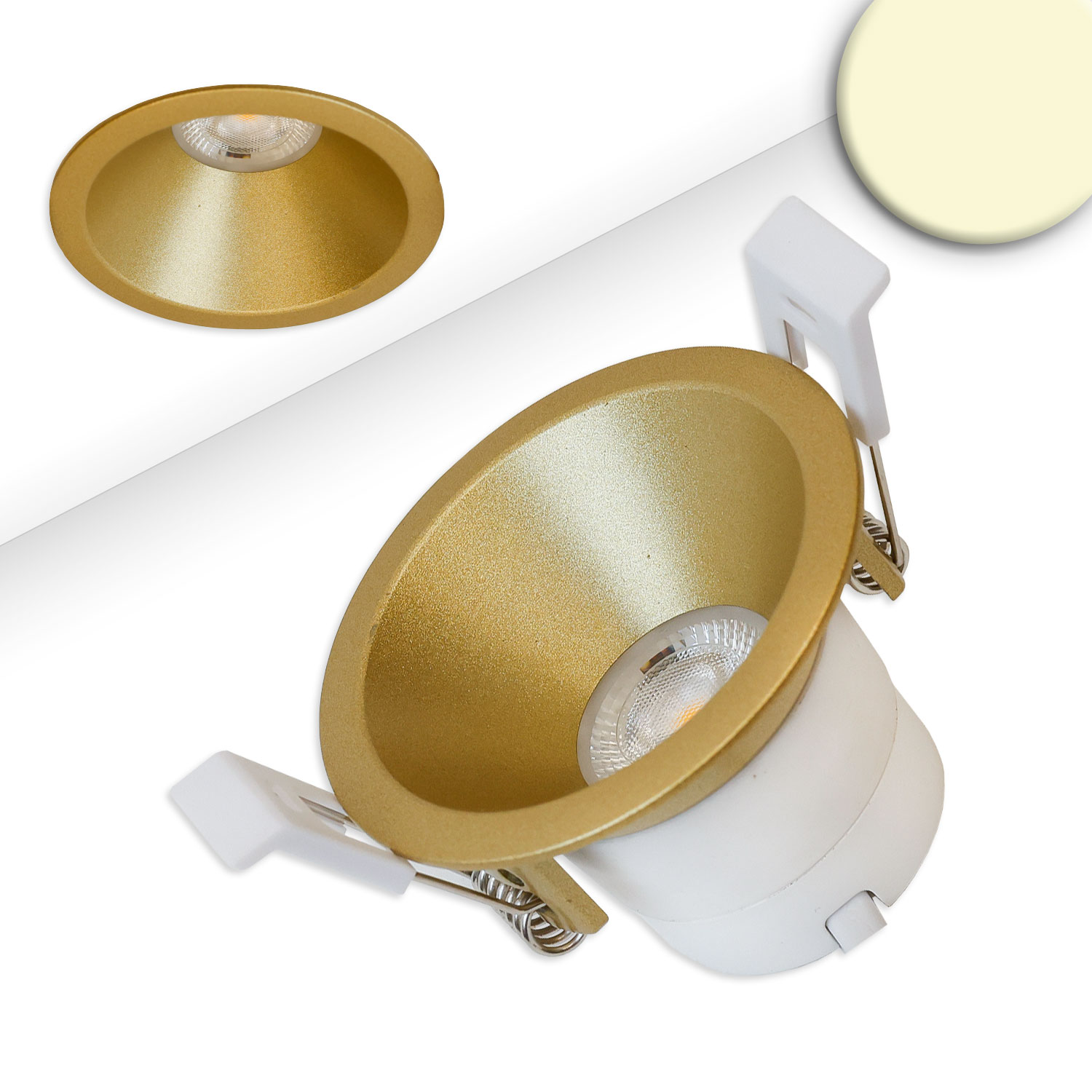 ISOLED LED Einbaustrahler BACK60 gold rund 5W CRI90 2700K rückversetzt UGR