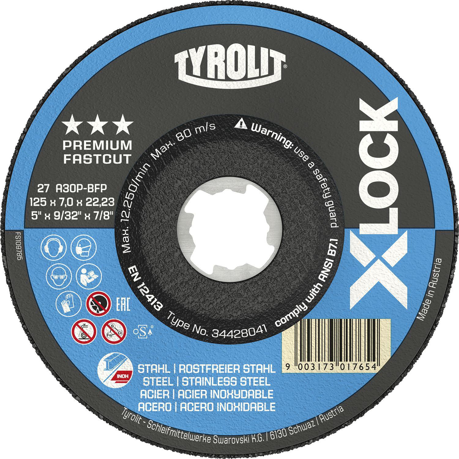 Tyrolit X-LOCK Schruppscheibe Stahl/Niro Premium*** 125 x 7 mm 2in1 Form 27