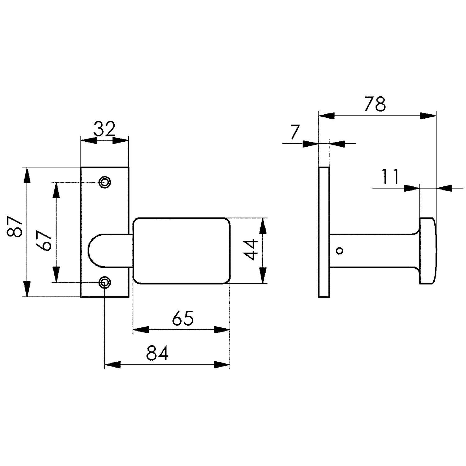 AMF Knopfkurzschild 485 gekröpft, fest, 87 x 32 x 7mm,Knopf 65x44mm,silber elox.