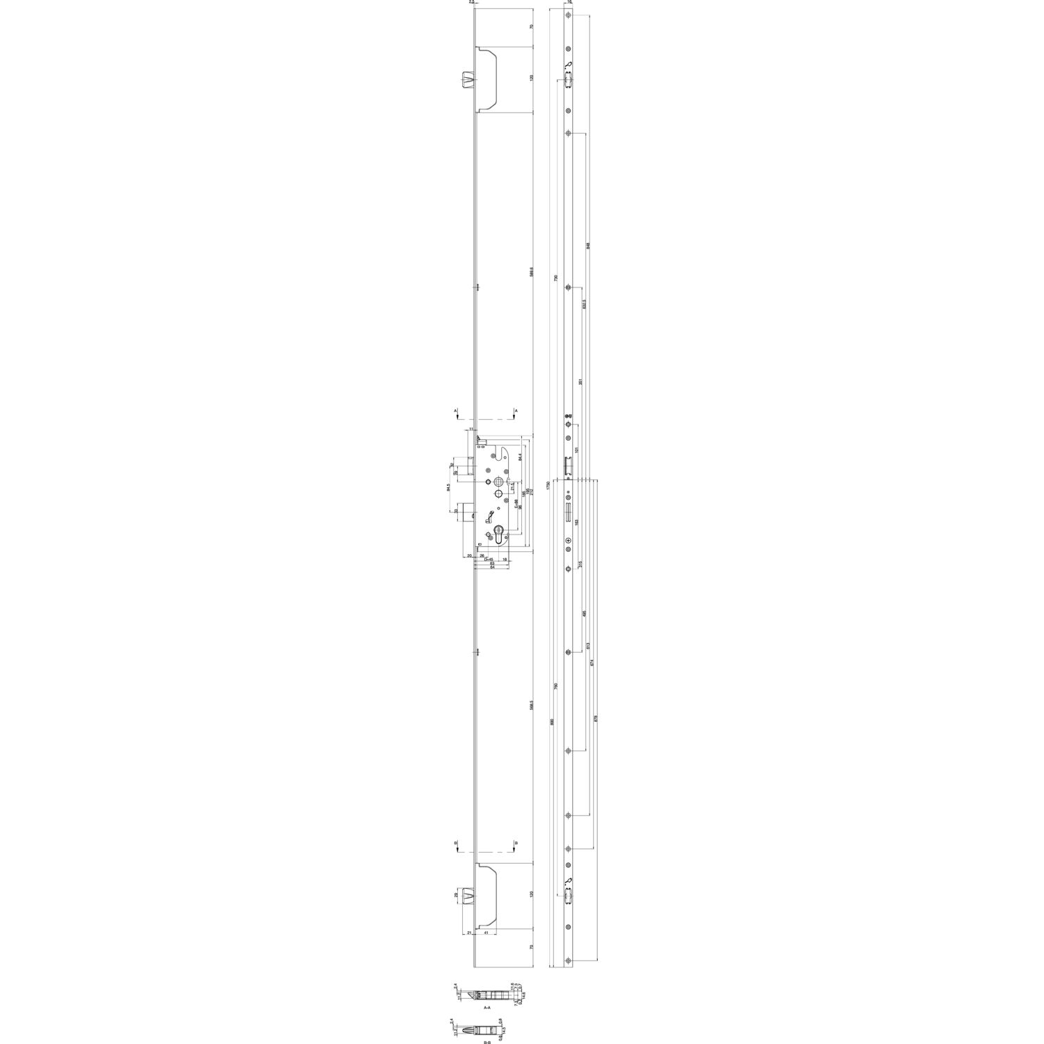 GU MFV-Schloss Secury MR2 ÖNORM,DM 45,Stulp 1750 x 16 x 2,5mm eckig,silberfärbig