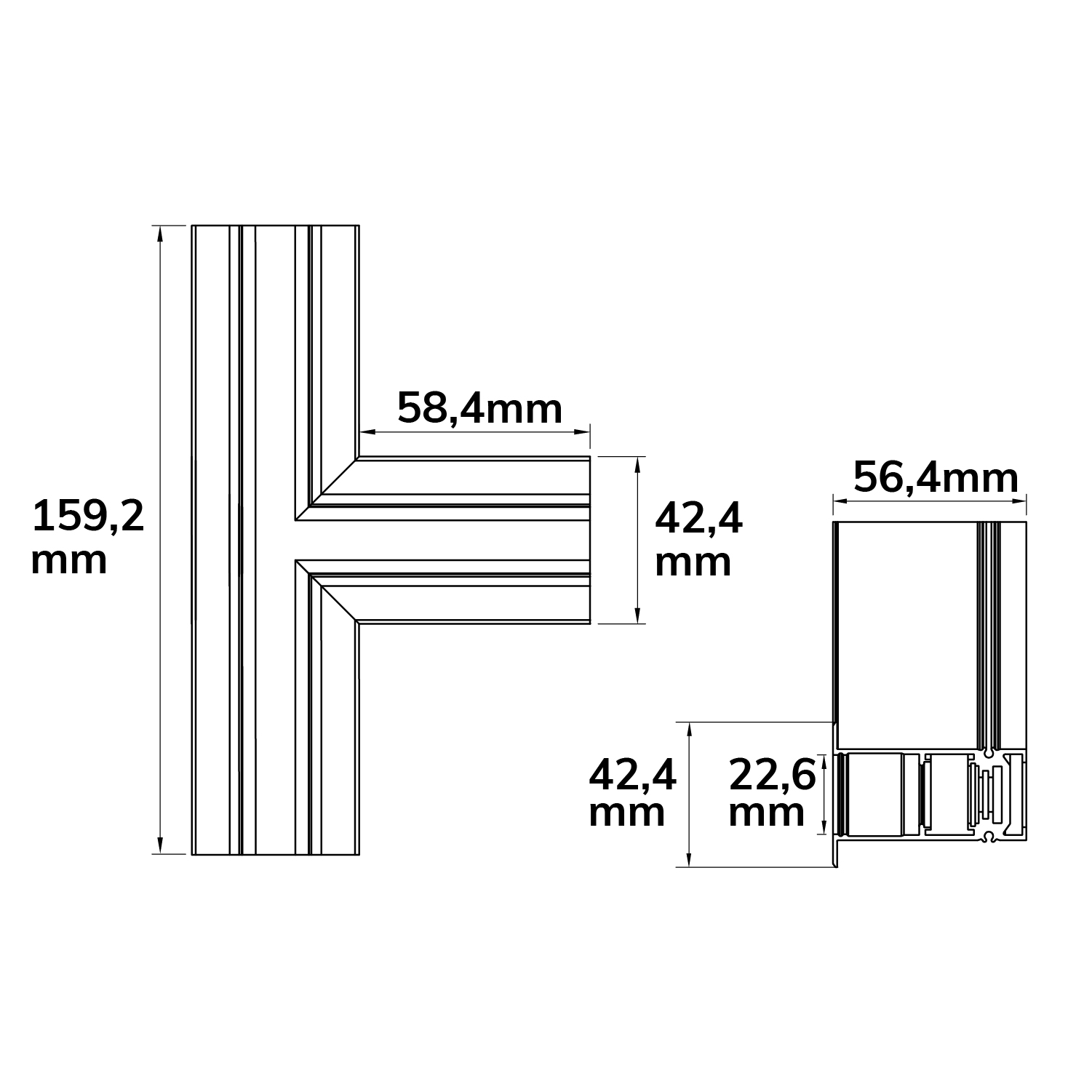 ISOLED Track48 T-Schiene horizontal für Einbauschiene weiß nicht stromführend
