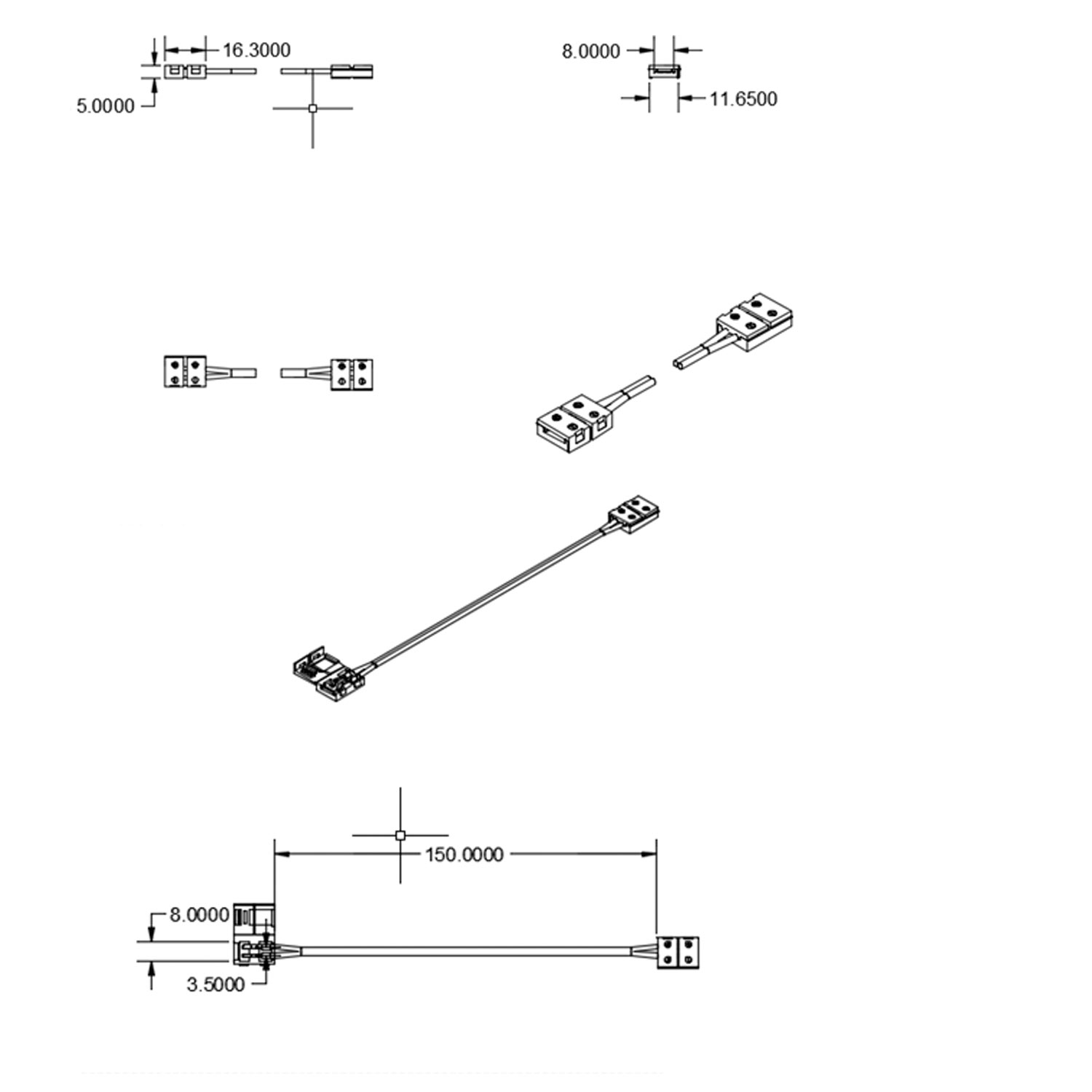 ISOLED Clip-Verbinder mit Kabel (max. 5A) C1-28 für 2-pol. IP20 Flexstripes mit Breite 8mm Pitch >12