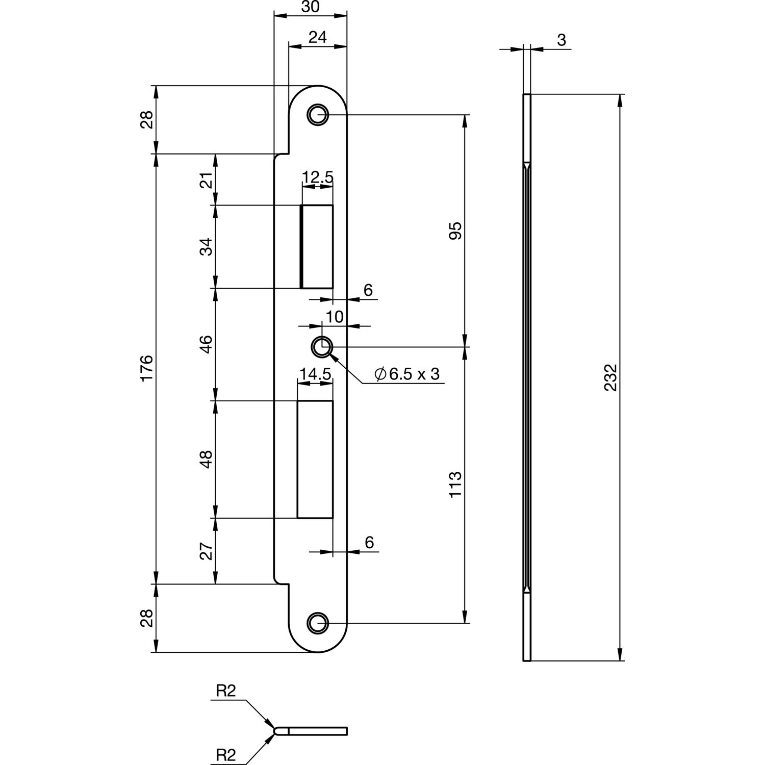 ASSA ABLOY Schließblech EA 327 für Elektro-Mehrfachverriegelungsschlösser, 232x30x3 mm