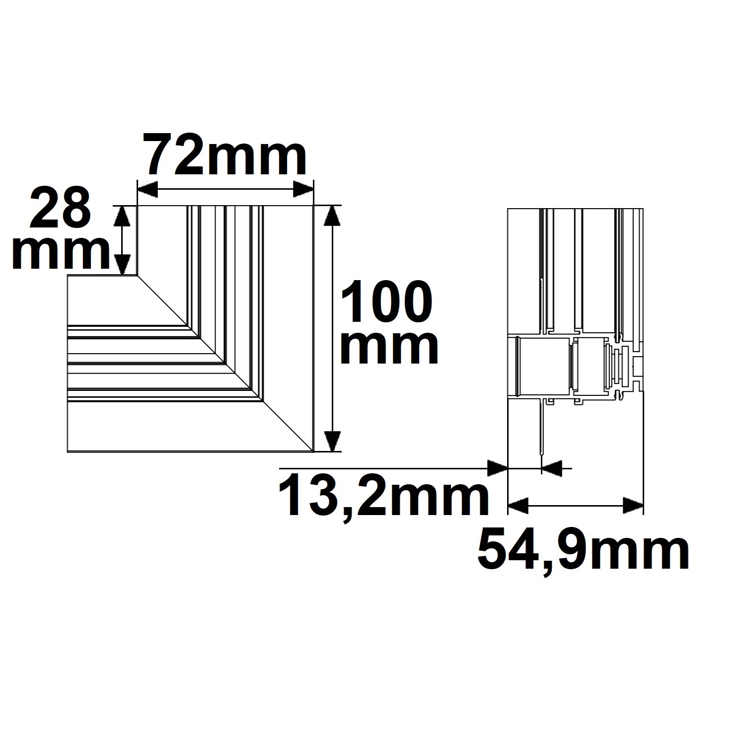 ISOLED Track48 Eckschiene 90° horizontal für Trockenbauschiene schwarz nicht stromführend