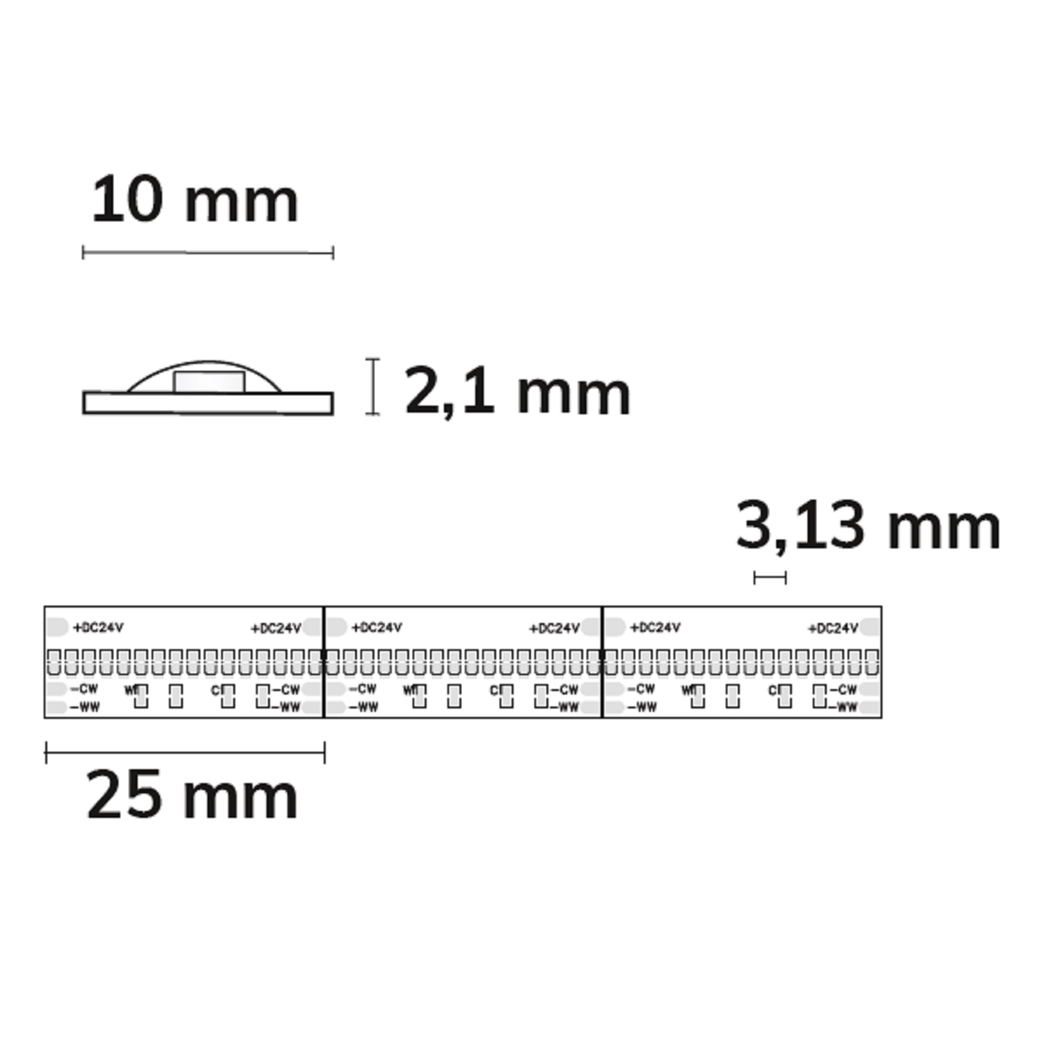 ISOLED LED COB927/COB965 Linear CCT Flexband 24V DC 7W ww + 7W kw IP20 5m Rolle 640 LED/m