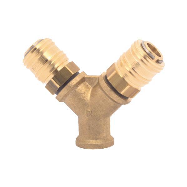 Druckluft Verteiler Messing mit IG 3/8" und 2 Euro Kupplungen