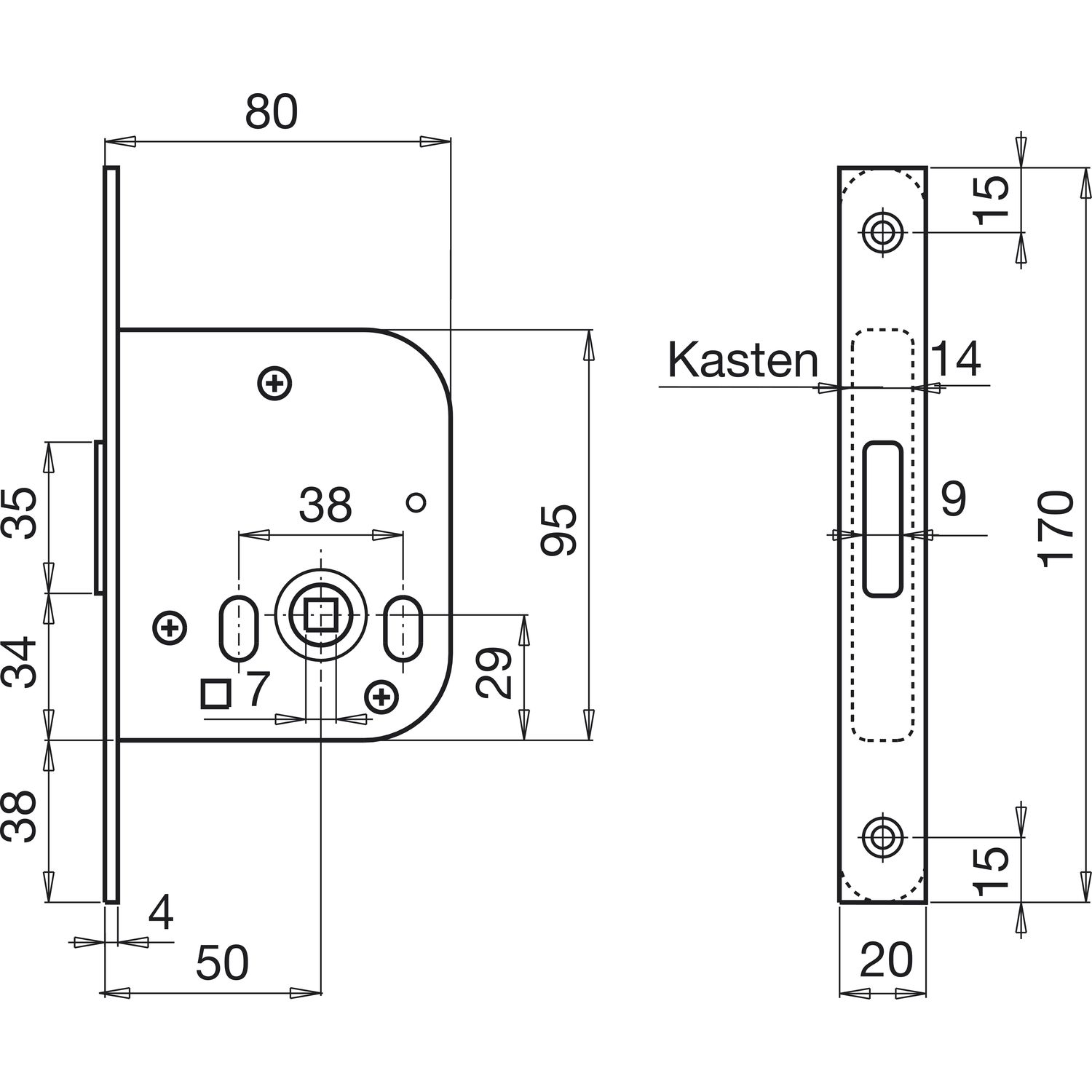 Grundmann WG Einstemm-Riegelschloss 48, WC, DM 50 mm, Stahl silberfärbig verzinkt
