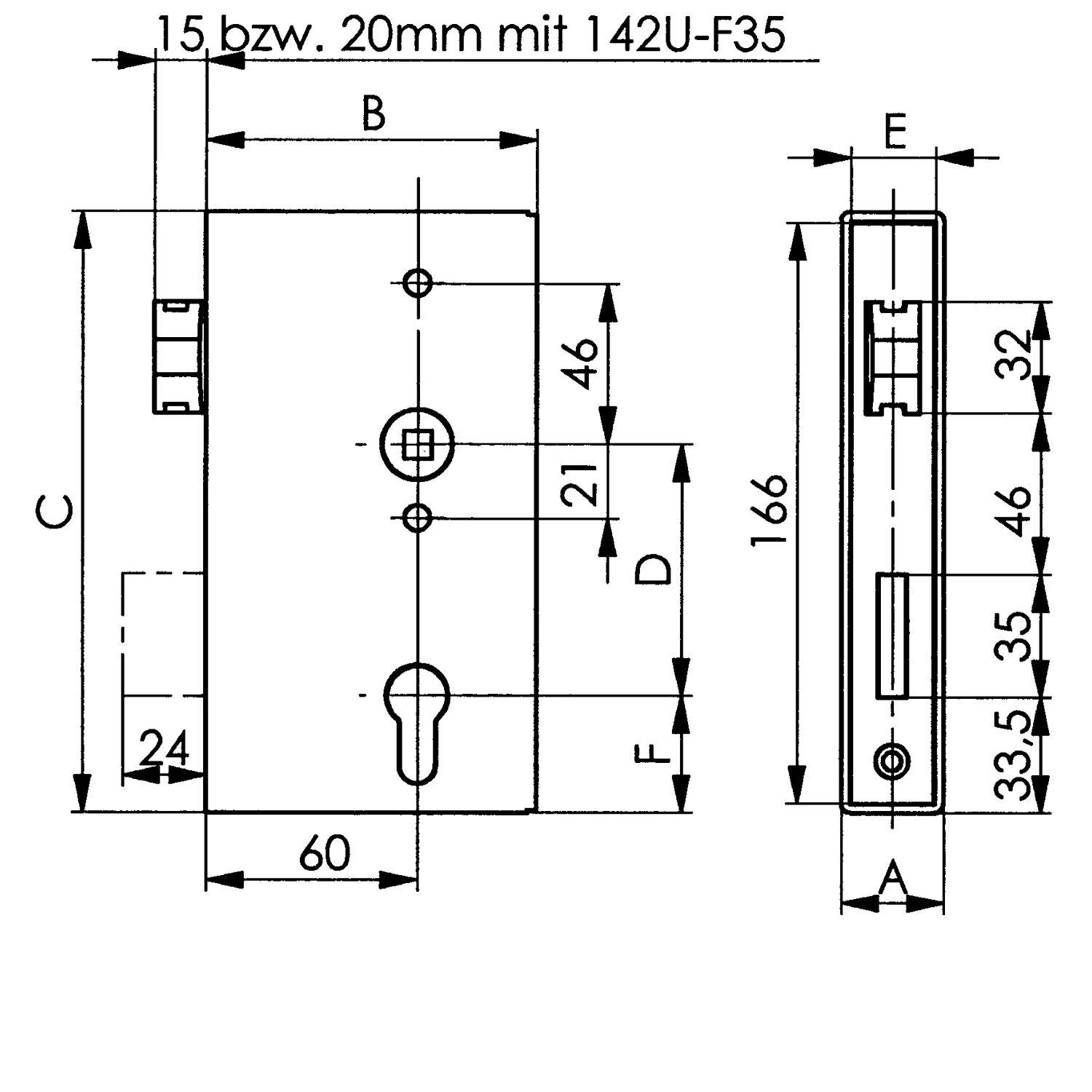 AMF Spezialschloss für Stahlkonstruktionen 140U, PZW, Kastenst.40mm,Stahl blank