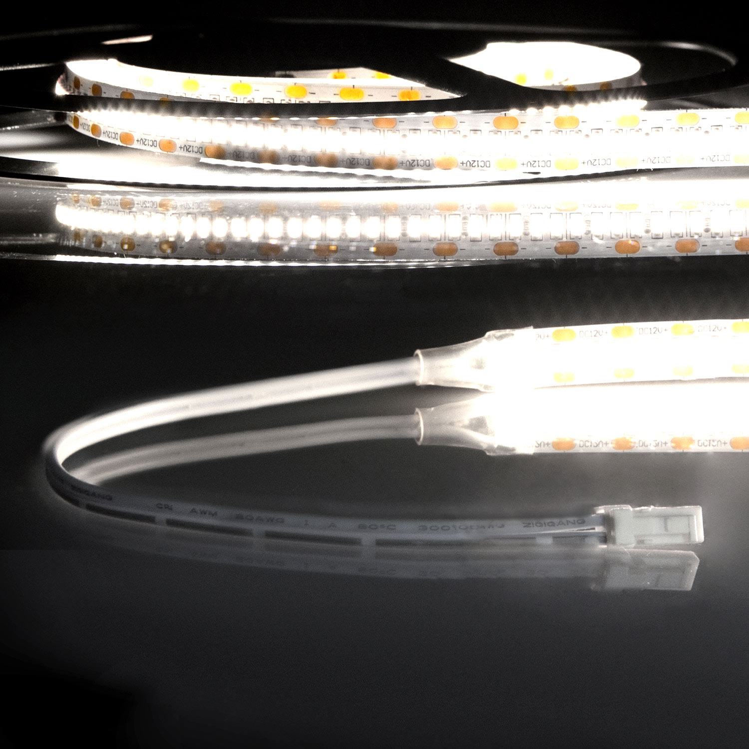 ISOLED LED CRI940 MiniAMP Flexband 12V DC 12W IP20 4000K 250cm beids. 30cm Kabel + maleAMP 300 LED/m