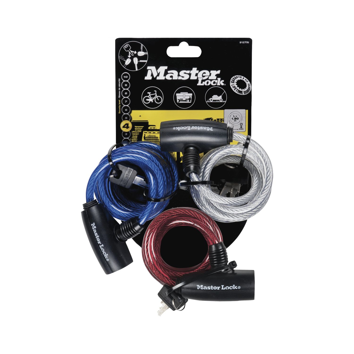 Master Lock Spiral-Kabelschloss Set 8127 EURTRI mit Schlüssel, gleichsperrend SB