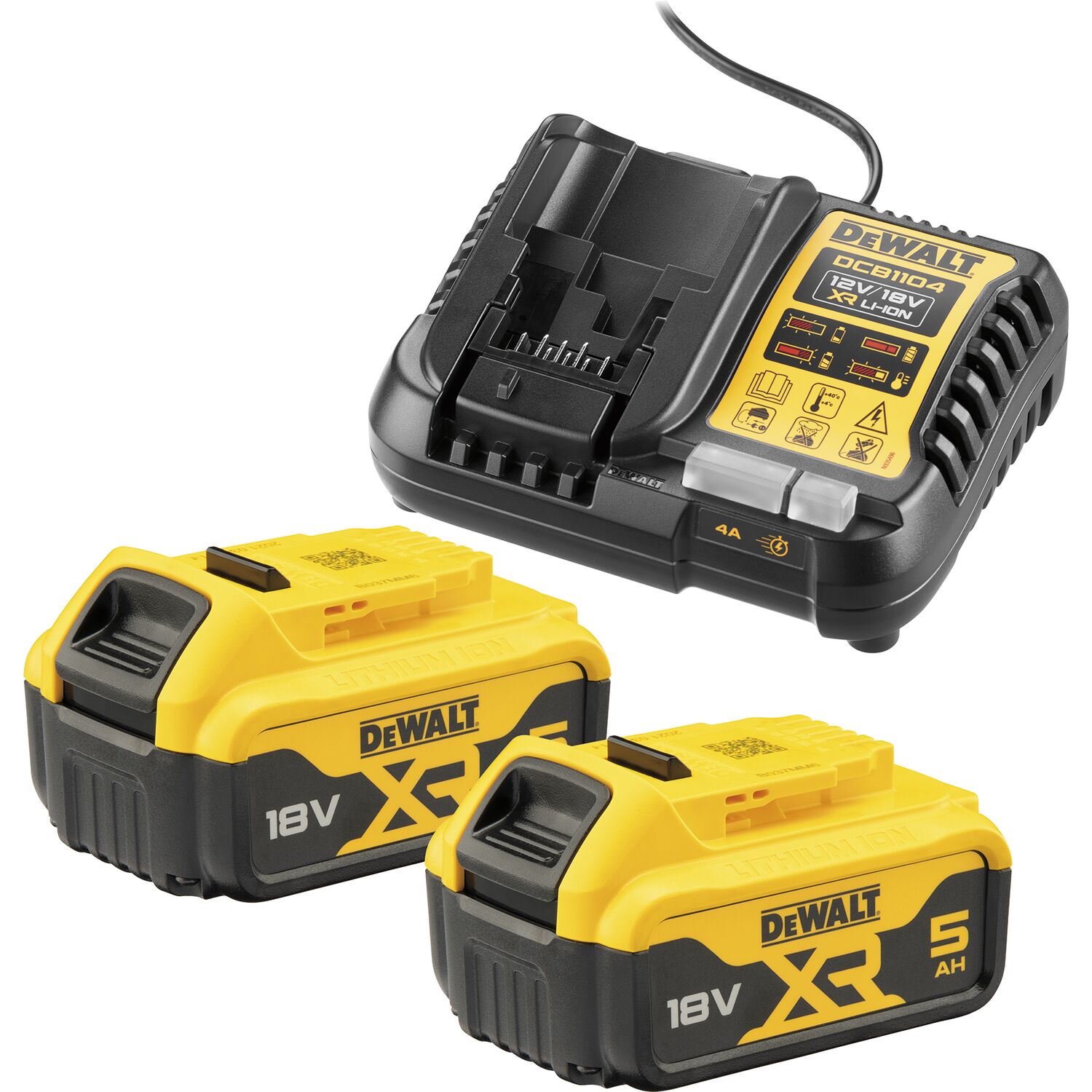 DeWalt Akku-Starterkit-Set DCB1104P2-QW 18 Volt/ 2 Stück 5Ah Akkus und Ladegerät