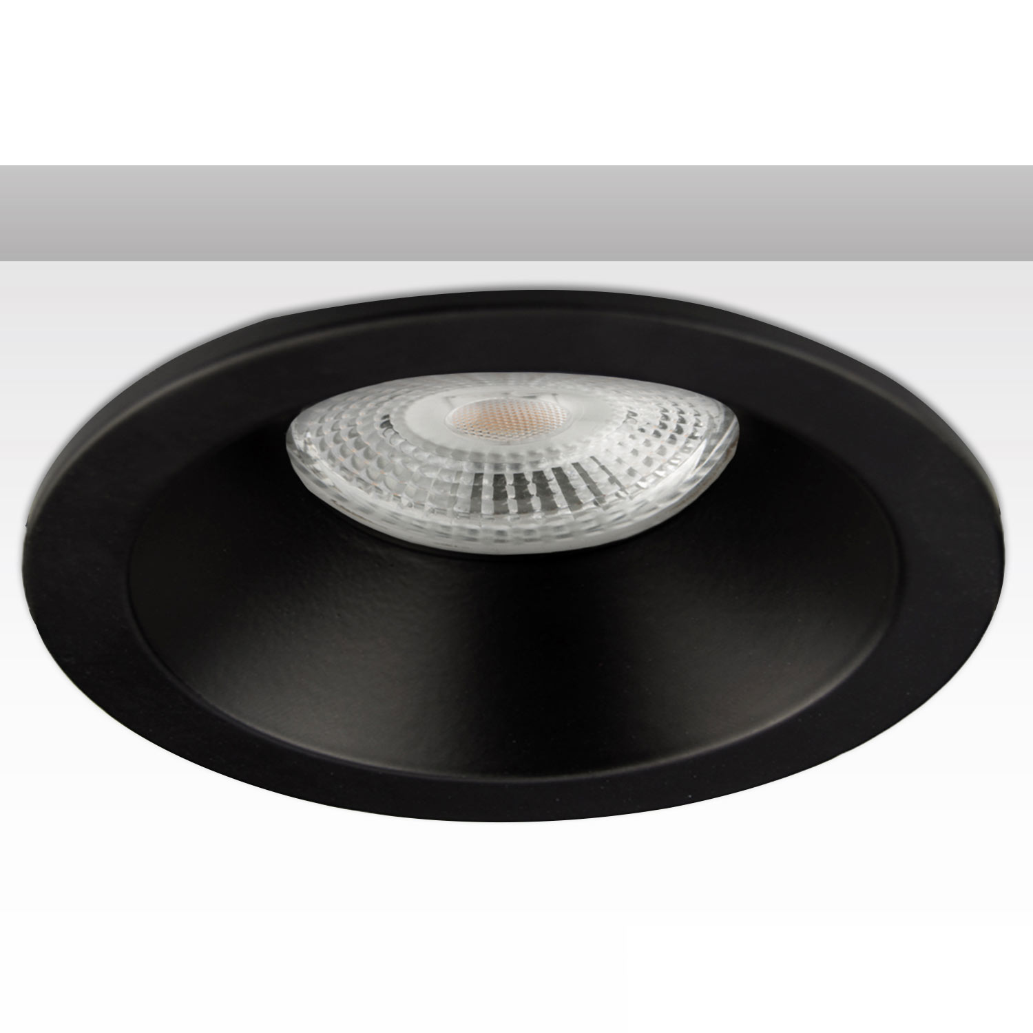 ISOLED Einbaurahmen rund mit Glaslinse Loch 72mm schwarz für GU10/MR16 Spots