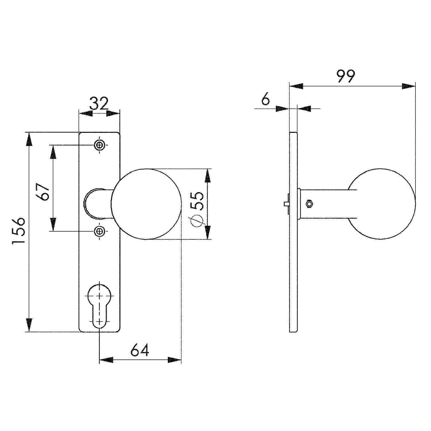 AMF Knopfkurzschild 439 gekröpft, fest, 156x32x6 mm, Knopf ø 55 mm, Edelstahl