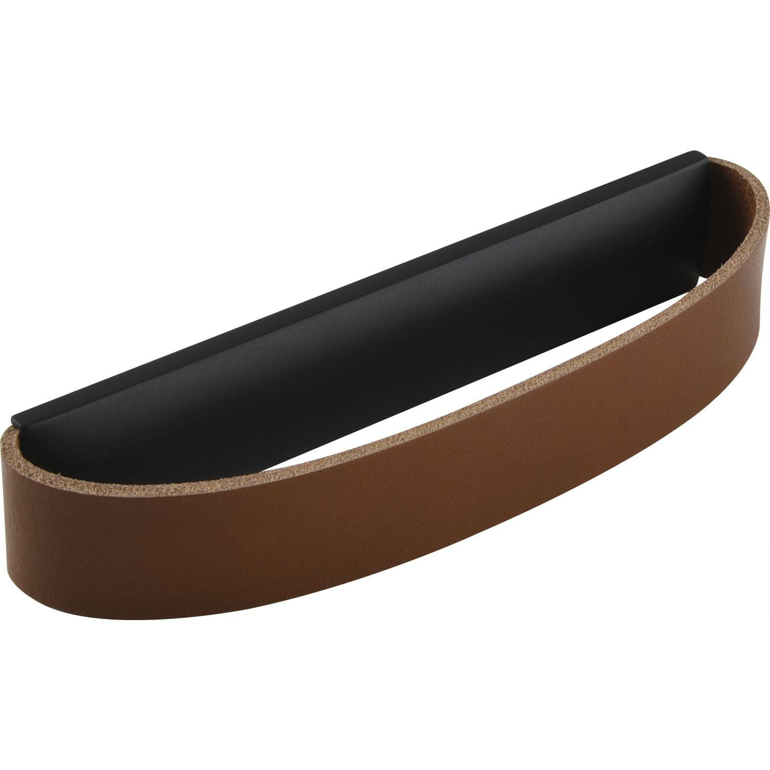 furnipart Griff Rollo Lochabstand 96 B 150mm Leder cognac/Sockel zink schwarz matt