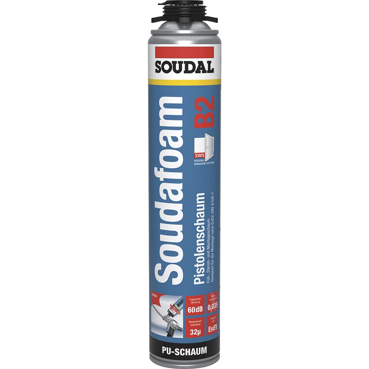 Soudal 1K - Pistolenschaum Gunfoam B2 750ml mit PDR, - 45L Ausbeute