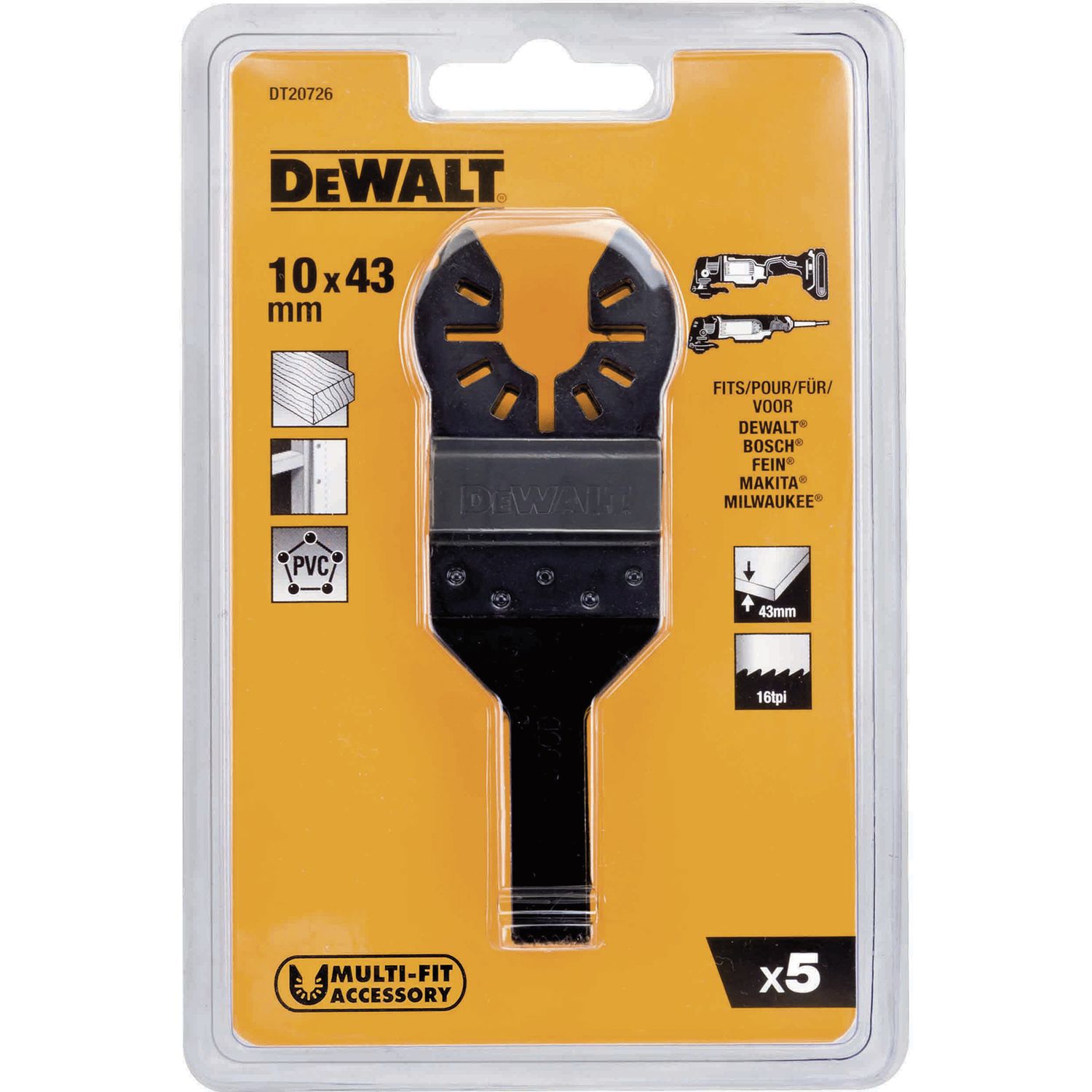 DeWalt Multi Tool Sägeblatt Detail DT 20726 Breite 10mm Länge 43mm (5 Stück)