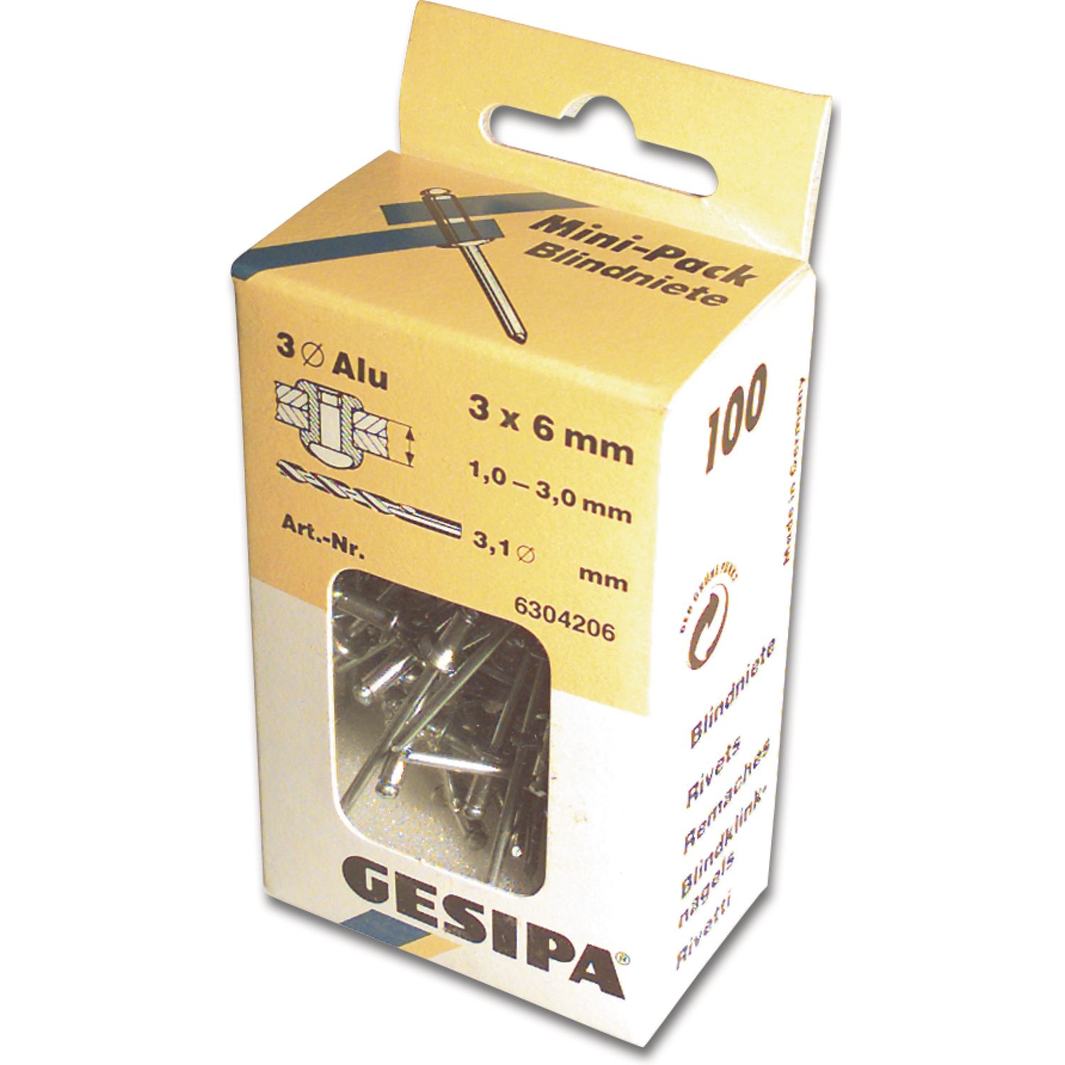ISO15977 GESIPA Blindniete Mini-Pack 5.0X10 Aluminium/Stahldorn Flachkopf