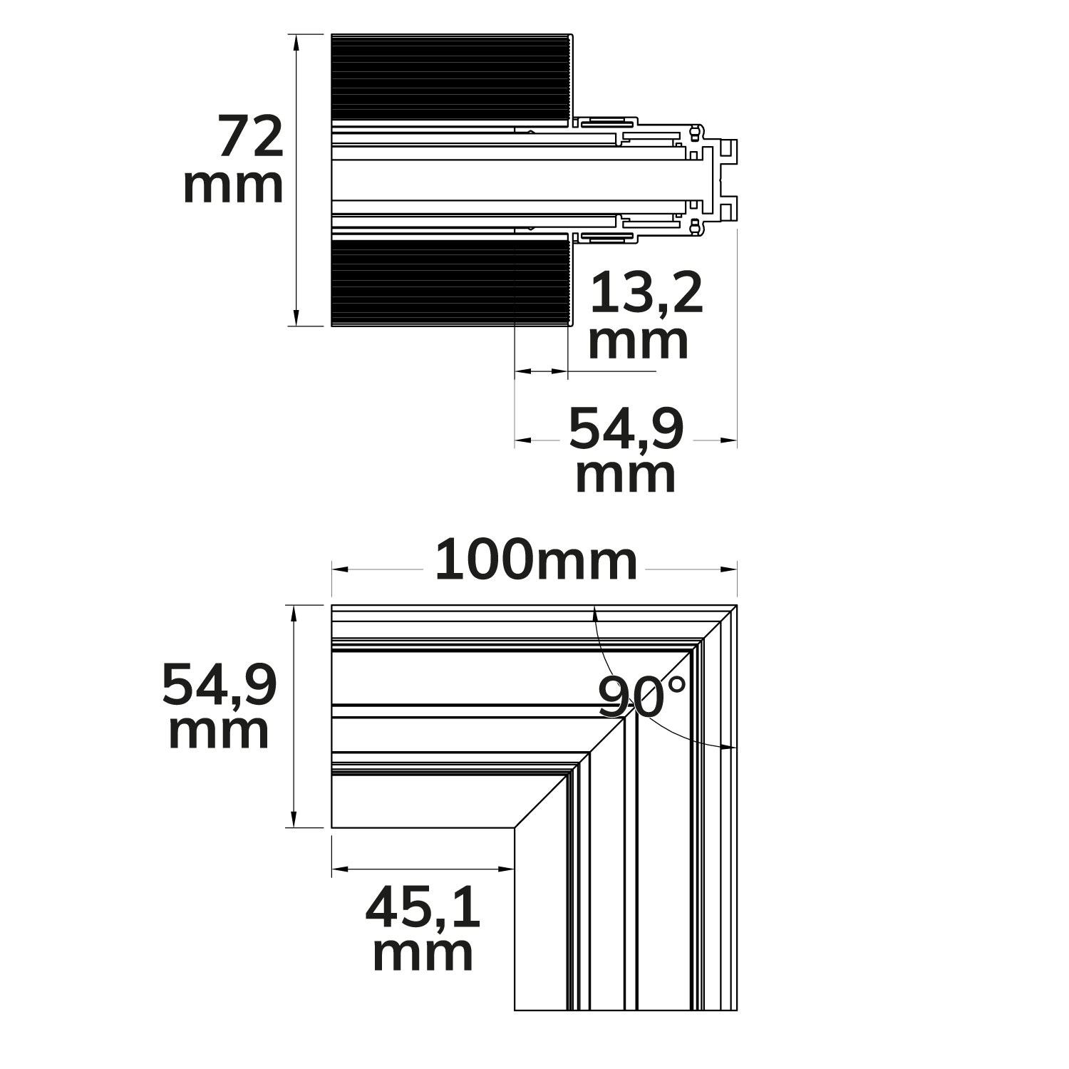 ISOLED Track48 Eckschiene 90° vertikal für Trockenbauschiene schwarz nicht stromführend