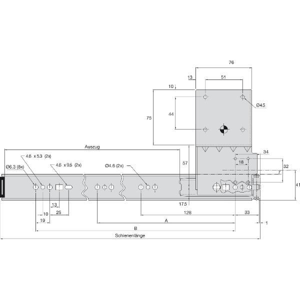 Accuride 1234 Beschlägegarnitur, Länge 354 mm, Stahl schwarz chromatiert