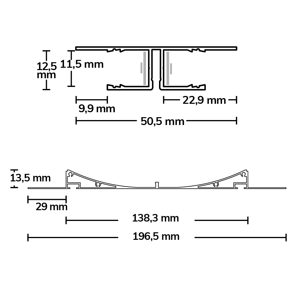 ISOLED LED Trockenbau-Leuchtenprofil Double Curve schwarz pulverbeschichtet RAL 9005 200cm