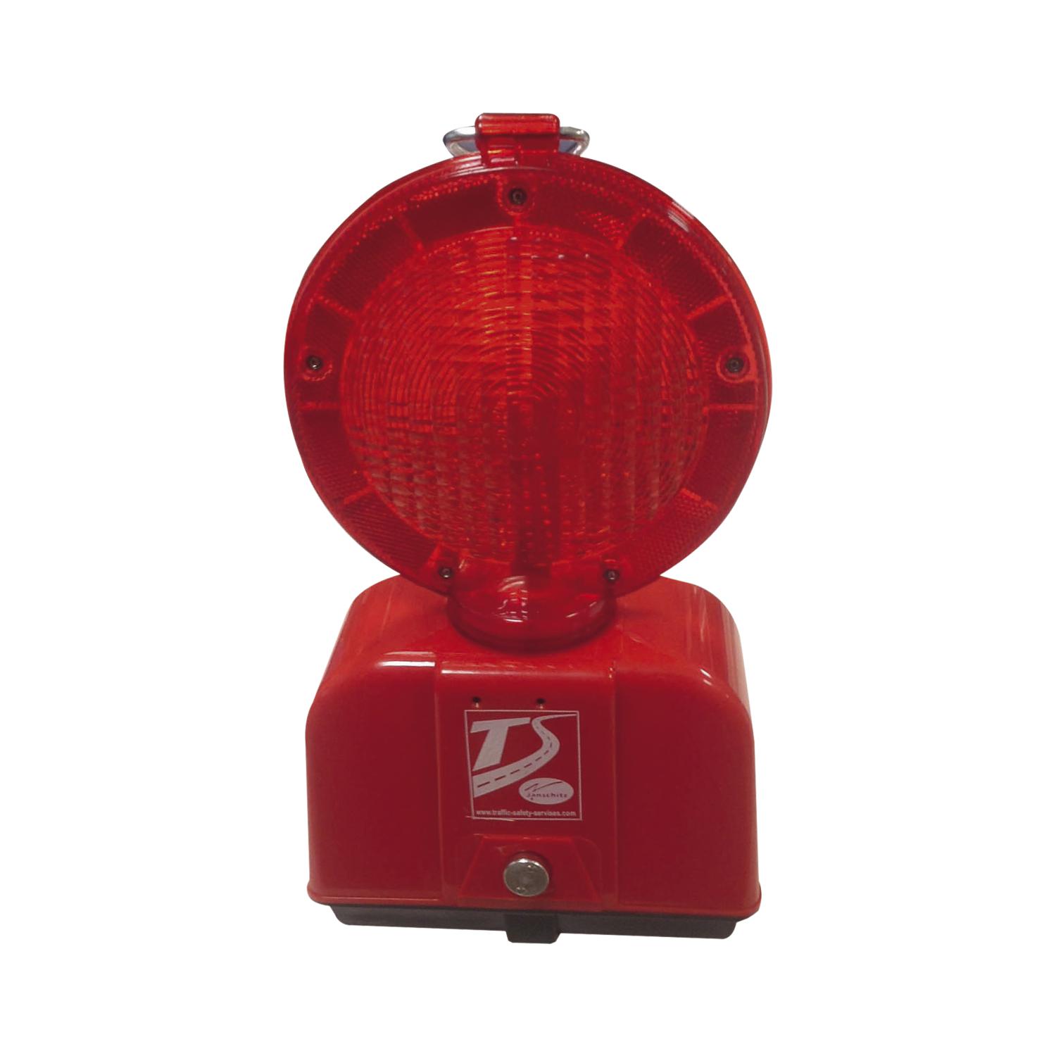 LED-Baustellenleuchte rot/transparente Linse mit Blink- oder Dauerlicht