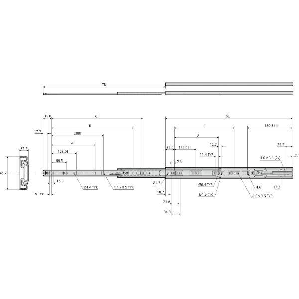 Accuride 3832EC Kugelkäfigführung - Vollauszug, Länge 550 mm, Stahl verzinkt