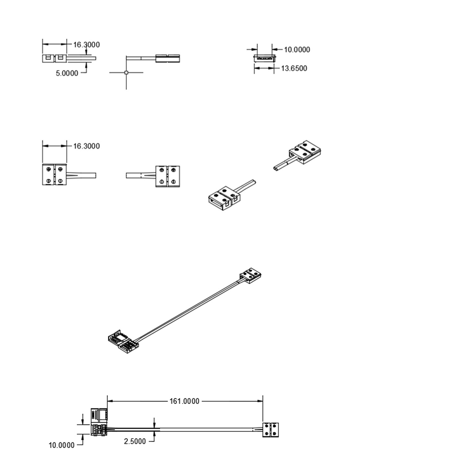ISOLED Clip-Verbinder mit Kabel (max. 5A) C1-210 für 2-pol. IP20 Flexstripes mit Breite 10mm Pitch >